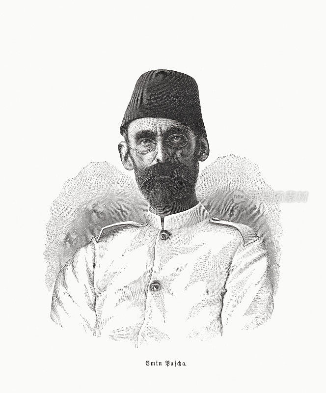 Emin Pasha(1840-1892)，德国奥斯曼帝国的非洲探险家，木刻，1891年出版